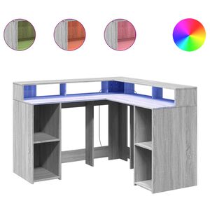 vidaXL Bureau met LED-verlichting 130x130x91 cm hout grijs sonoma