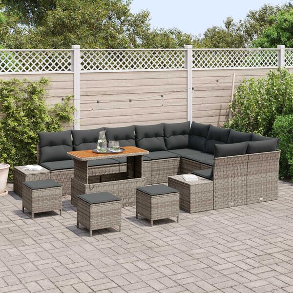 vidaXL Tuin Sofa Set met kussen 13 pcs Licht Grijs en Donker Grijs