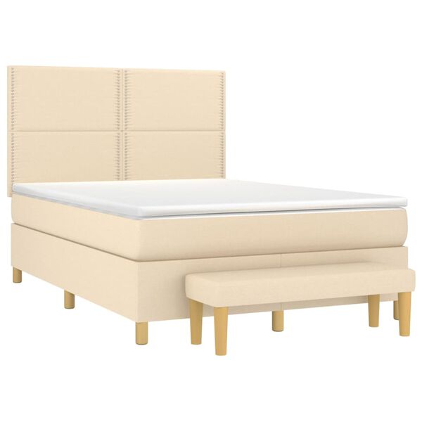 vidaXL Boxspring met matras stof cr&egrave;mekleurig 140x200 cm