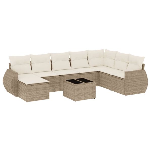 vidaXL 9-delige Loungeset met kussens poly rattan beige
