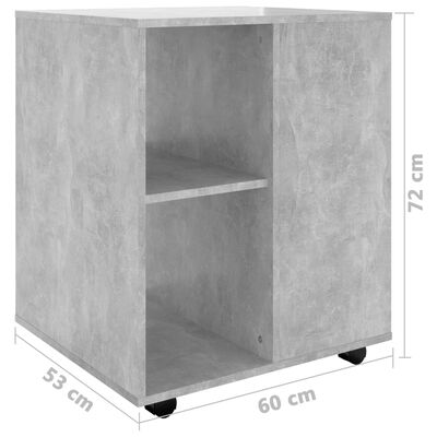 vidaXL Kast verrijdbaar 60x53x72 cm spaanplaat betongrijs