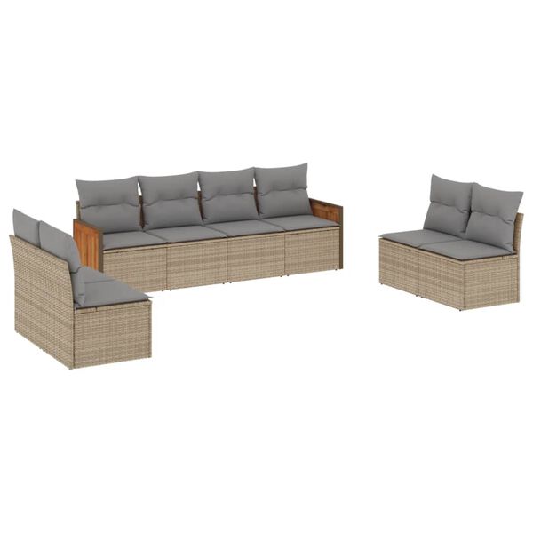 vidaXL 8-delige Loungeset met kussens poly rattan beige