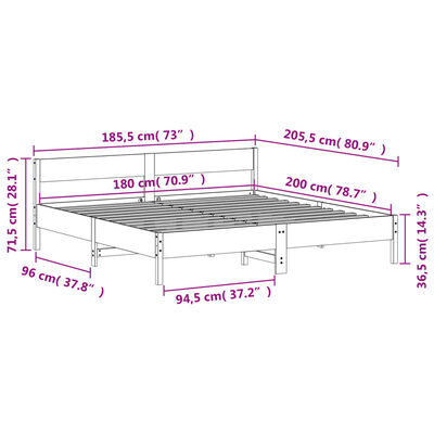 vidaXL Bedframe met hoofdbord massief grenenhout wit 180x200 cm