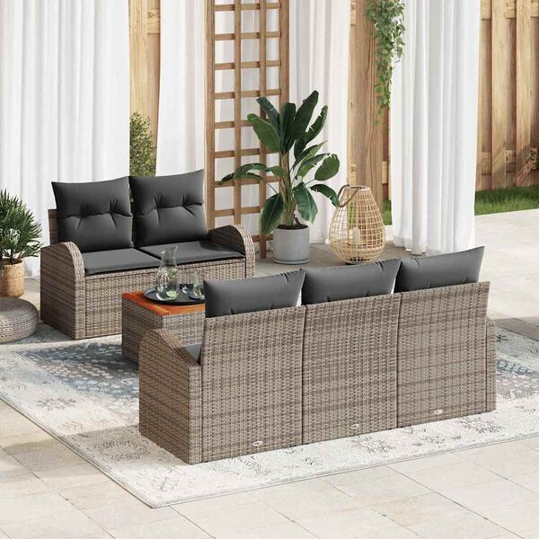 vidaXL Tuinbankenset met kussen 6 pcs Grijs poly rattan