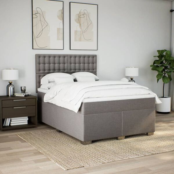 vidaXL Boxspring met matras stof taupe 140x200 cm