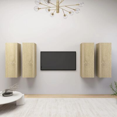 vidaXL Tv-meubelen 4 st 30,5x30x90 cm bewerkt hout sonoma eikenkleurig