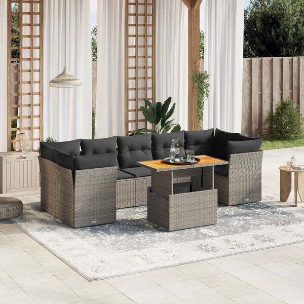 vidaXL 8-delige Loungeset met kussens poly rattan grijs
