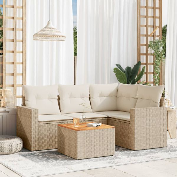 vidaXL 5-delige Loungeset met kussens poly rattan beige