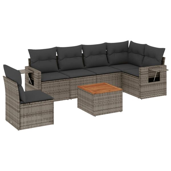 vidaXL 7-delige Loungeset met kussens poly rattan grijs
