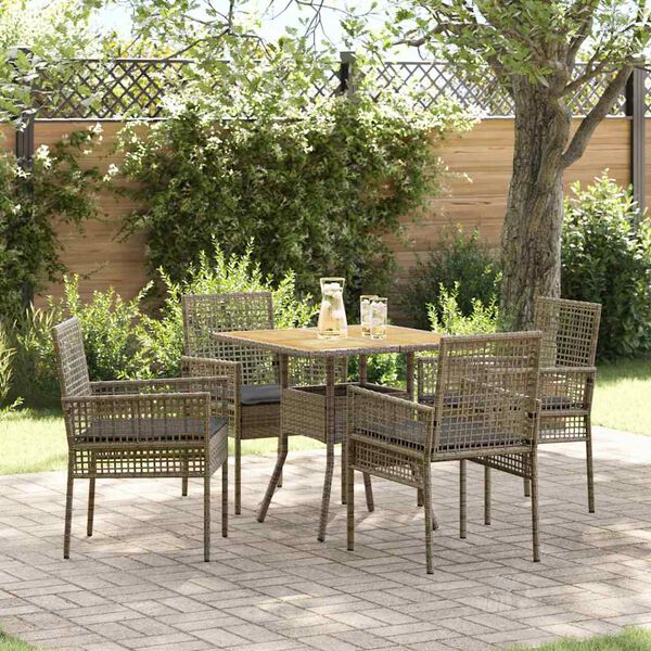 vidaXL Tuin eettafelset 5 pcs Grijs poly rattan