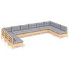 vidaXL 10-delige Loungeset met grijze kussens massief grenenhout