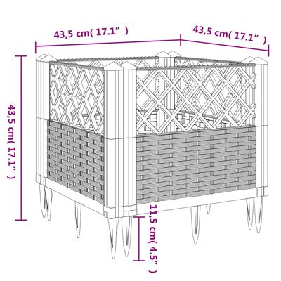 vidaXL Plantenbak met pinnen 43,5x43,5x43,5 cm polypropeen lichtgrijs