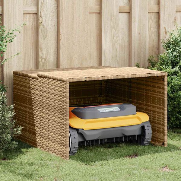 vidaXL Garage voor robotmaaier 86x90x52/57 cm poly rattan beige