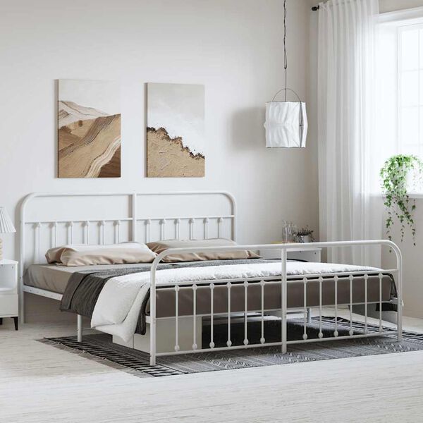 vidaXL Bedframe met hoofd- en voeteneinde metaal wit 183x213 cm