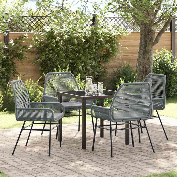 vidaXL Tuin eettafelset met kussen 5 pcs Grijs poly rattan