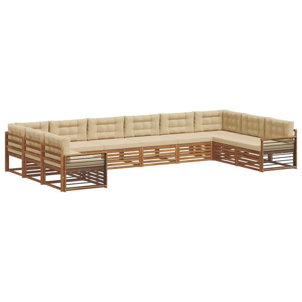 vidaXL Sofa-Sets 10 pcs Natuurlijk en Beige Massief Acaciahout