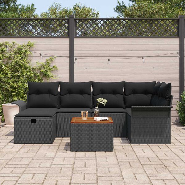 vidaXL Tuin Sofa Set met kussen met opslag 7 pcs Zwart Poly riet