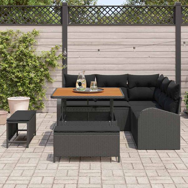 vidaXL Tuinbankenset met kussen 8 pcs Zwart poly rattan