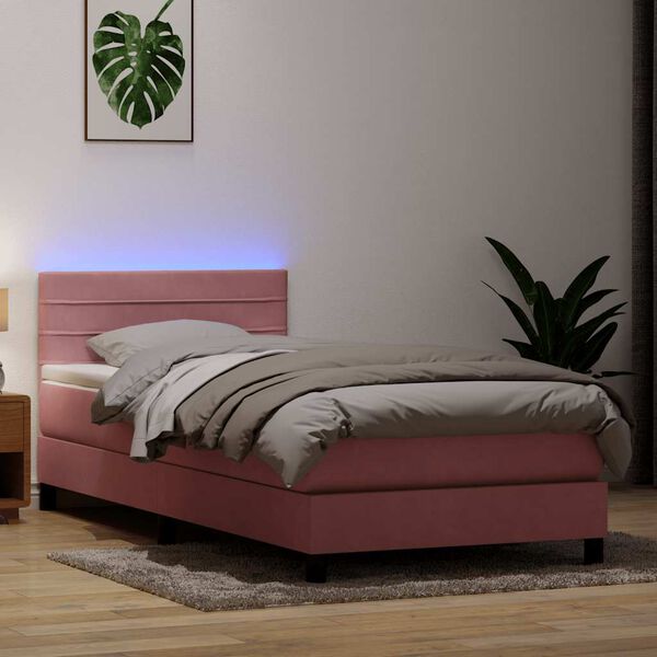 vidaXL Boxspring met matras en LED fluweel roze 90x210 cm