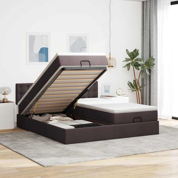 vidaXL Ottoman bed met matrassen en LED's 200x200cm stof donkerbruin