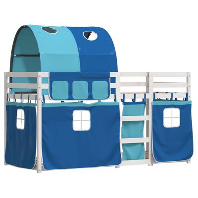 vidaXL Stapelbed met gordijnen 75x190 cm massief grenenhout blauw