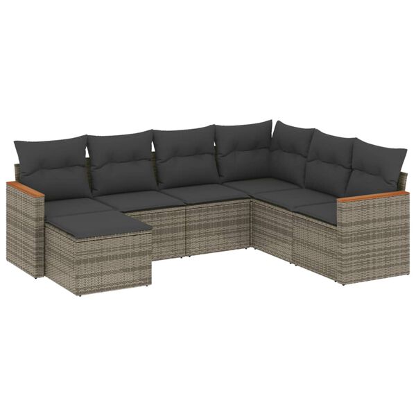 vidaXL 7-delige Loungeset met kussens poly rattan grijs