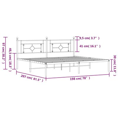 vidaXL Bedframe met hoofdbord metaal zwart 193x203 cm