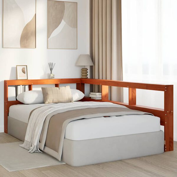 vidaXL Boekenkast Hoofdeinde L-vormig 120 cm grenenhout wasbruin