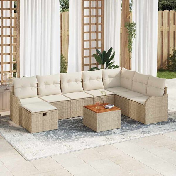 vidaXL Tuin Sofa Set met kussen met opslag 9 pcs Beige Poly riet