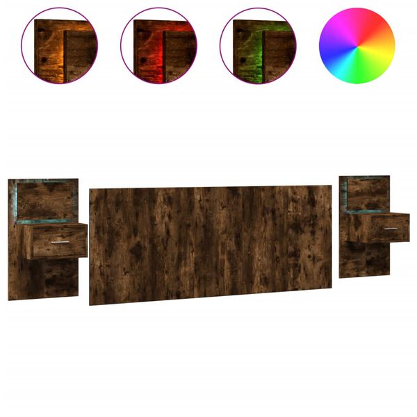 vidaXL Hoofdbord met kastjes 200 cm bewerkt hout gerookt eikenkleurig