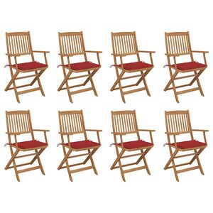 vidaXL Opklapbare stoelen met kussens, 8 stuks, gemaakt van massief acaciahout.