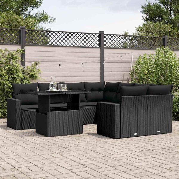vidaXL 9-delige Loungeset met kussens poly rattan zwart
