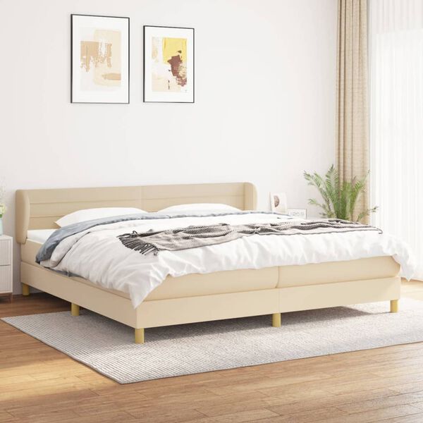 vidaXL Boxspring met matras stof cr&egrave;mekleurig 200x200 cm