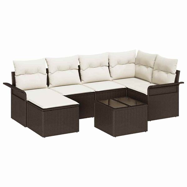 vidaXL Tuin Sofa Set met kussen 7 pcs Bruin Poly riet