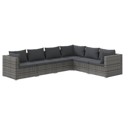 vidaXL 6-delige Loungeset met kussens poly rattan grijs