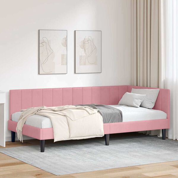 vidaXL Hoekbedframe met hoofdeinde Roze 90 cm x 190 cm Fluweel