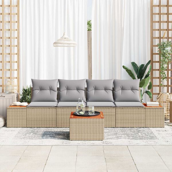vidaXL Tuin Sofa Set met kussen met opslag 5 pcs Beige Poly riet