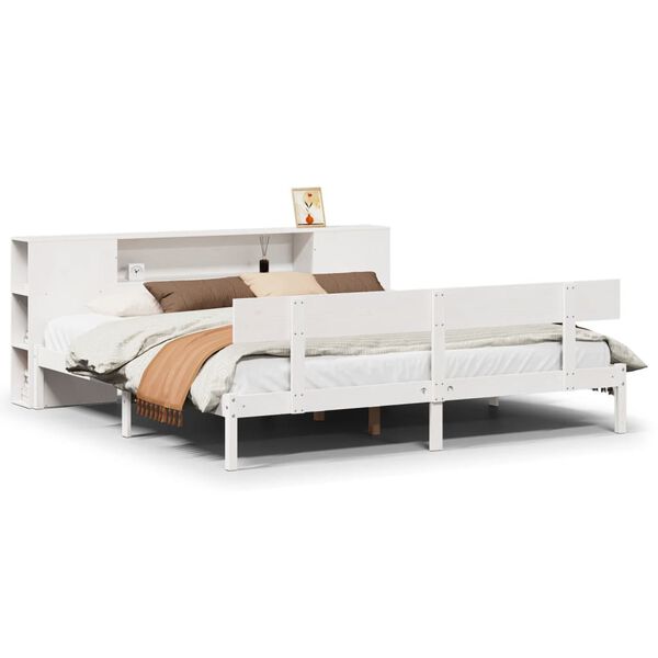 vidaXL Bed met boekenkast zonder matras grenenhout wit 200x200 cm