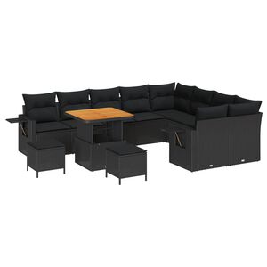 vidaXL Tuinbankenset 12 st 11-zits Zwart poly rattan