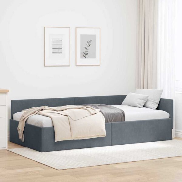 vidaXL Hoekbedframe met hoofdeinde Donkergrijs 90 cm x 190 cm Fluweel