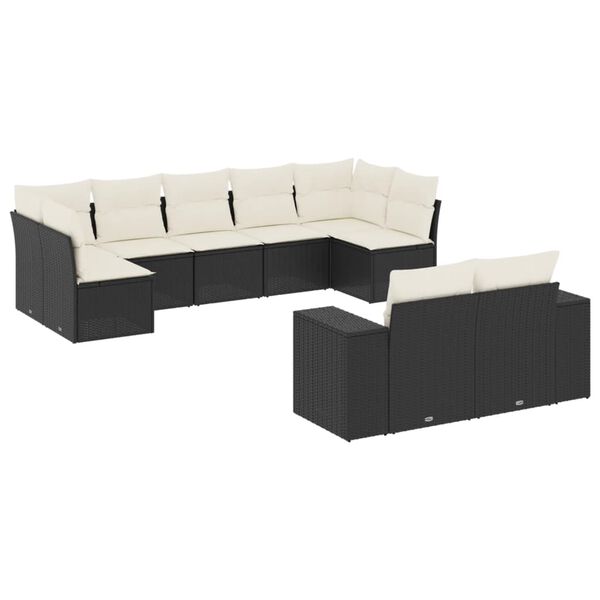 vidaXL 9-delige Loungeset met kussens poly rattan zwart