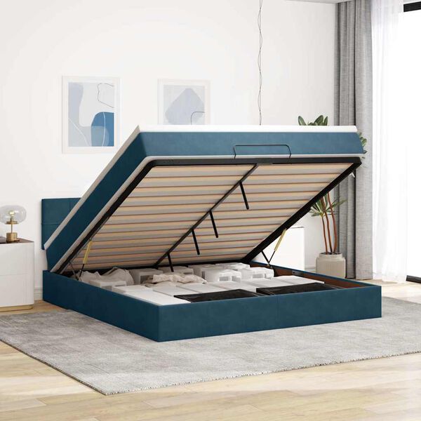 vidaXL Ottoman bed met matras 180x200 cm fluweel donkerblauw