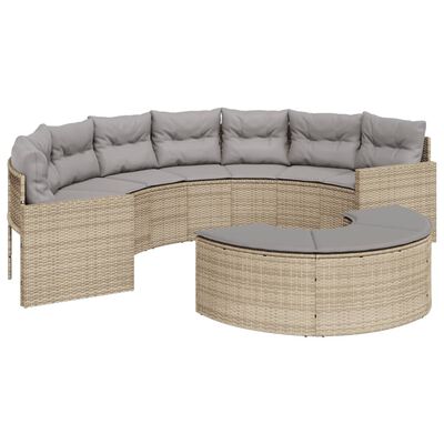 vidaXL Tuinbank met kussens halfrond poly rattan beige