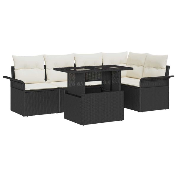 vidaXL Tuin Sofa Set met kussen met opslag 6 pcs Zwart Poly riet