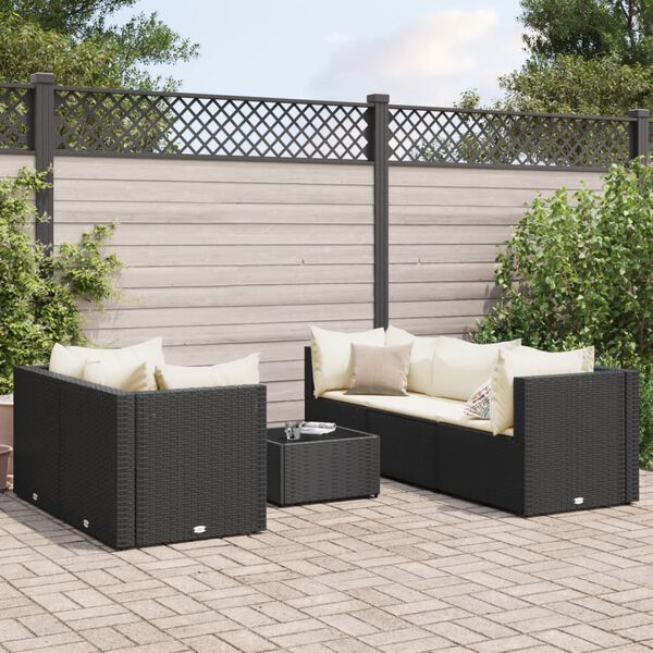 vidaXL 6-delige Loungeset met kussens poly rattan zwart