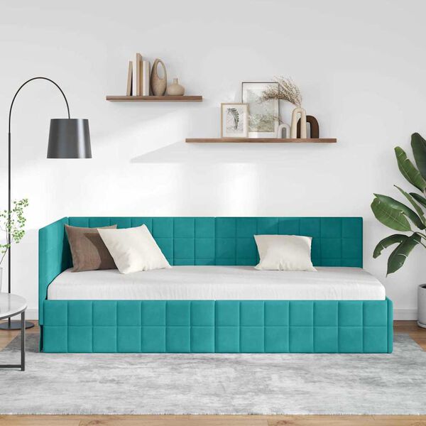 vidaXL Hoekbedframe met hoofdeinde Turquoise 80 cm x 200 cm Fluweel