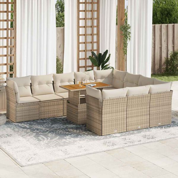 vidaXL 11-delige Tuinset met kussens poly rattan beige