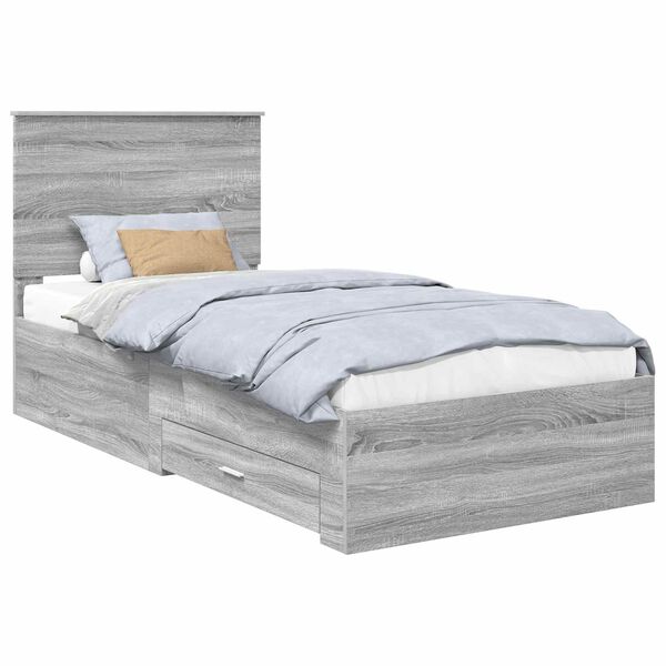 vidaXL Bedframe met hoofdeinde Grijs Sonoma 90 x 190 cm Bewerkt hout