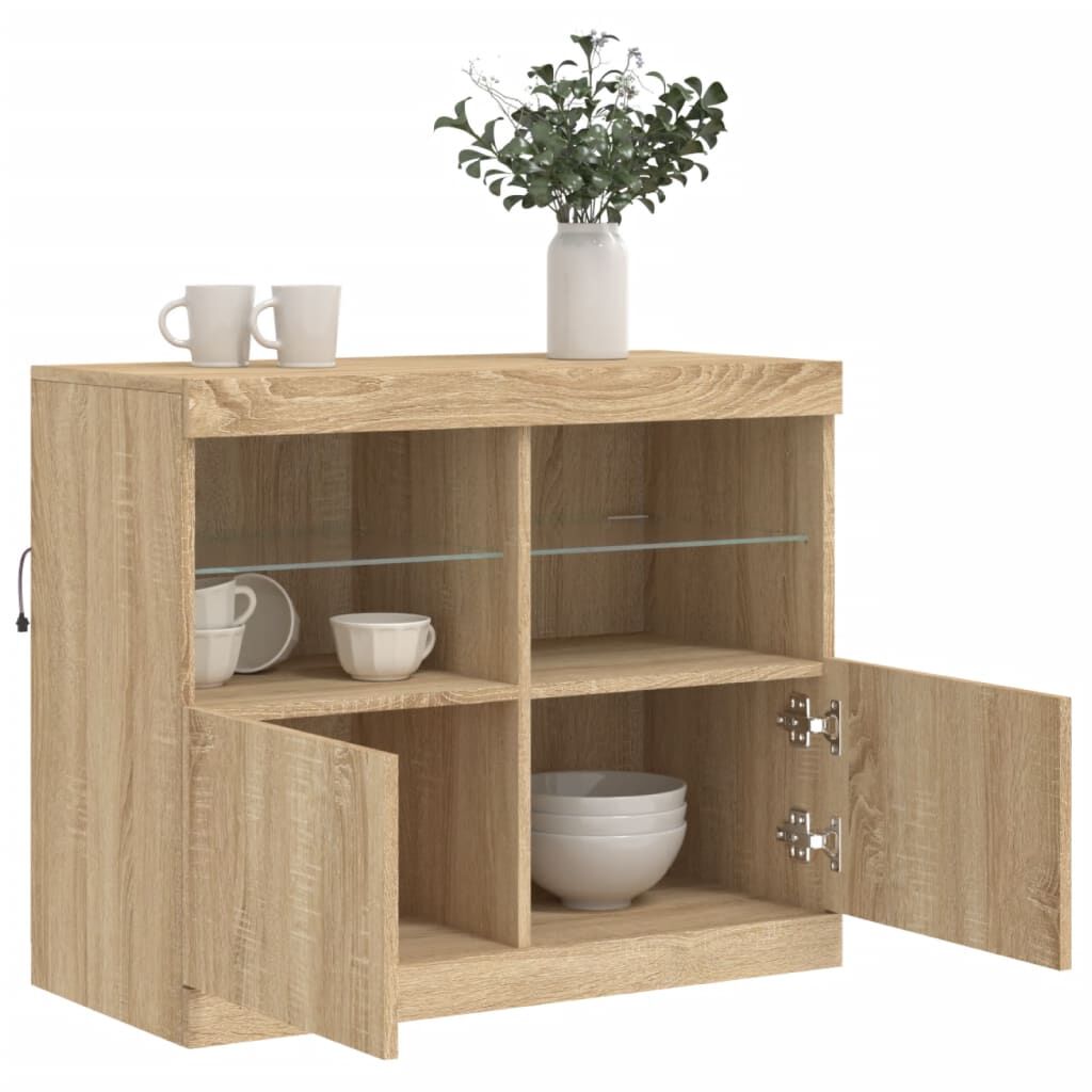 Dressoir met LED-verlichting bruin eiken 81x37x67 cm Dressoir met LED-verlichting bruin eiken 81x37x67 cm