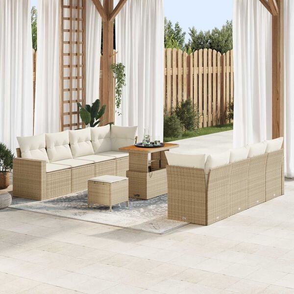 vidaXL Tuin Sofa Set 11 pcs Beige poly rattan